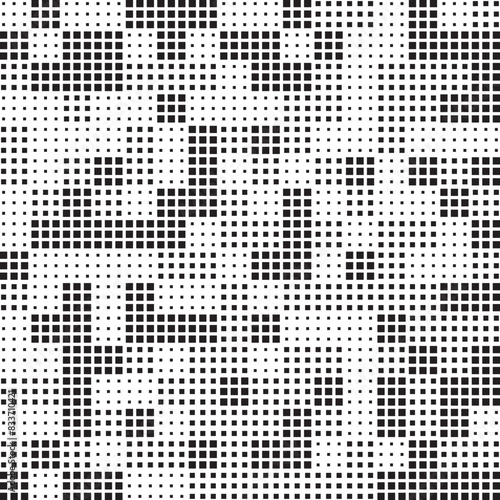 Dispersed background. Disintegration pixel effect illustration. Vector rectangle elements. Disappear transform rectangle texture. Dissolved filled square. Vector graphic.