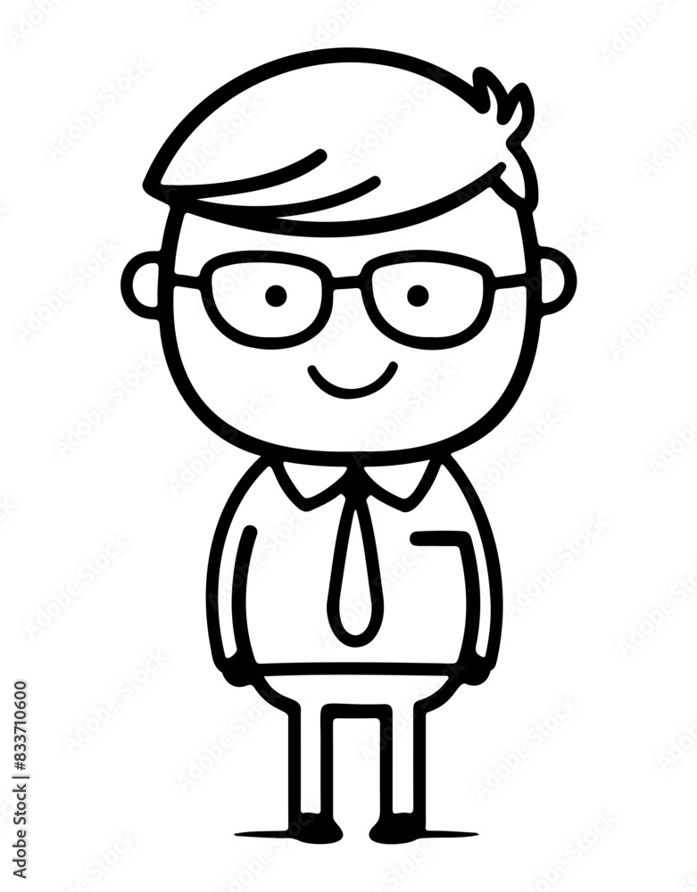 A simple black and white cartoon illustration of a person wearing glasses, ideal for educational and professional designs. A simple black and white cartoon illustration of a person wearing glasses, ideal for educational and professional designs.