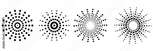 Radial circle lines. Circular radiating lines geometric element. Sun star rays symbol. Abstract geometric shapes. Design element. Vector illustration isolated on white background. EPS 10