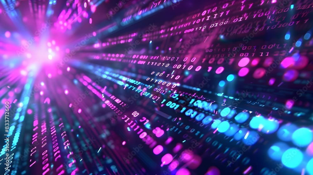 Vibrant Cyberpunk-Inspired Binary Data Streams Flowing in Virtual Space Vibrant Cyberpunk-Inspired Binary Data Streams Flowing in Virtual Space