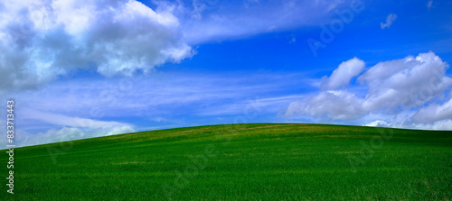 Fotografija Green Farm Field Crops Blue Sky and Clouds