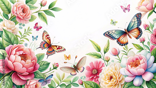 Butterflies, flowers and leaves serve as backgrounds for congratulation cards on various occasions.