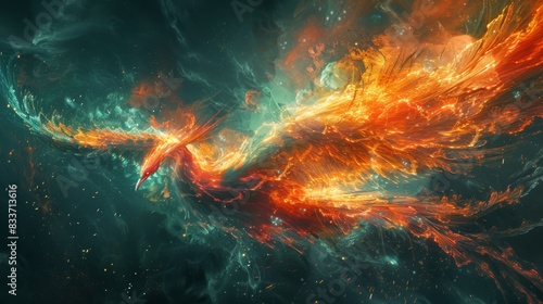 Abstract Phoenix, A phoenix with abstract shapes and glowing edges