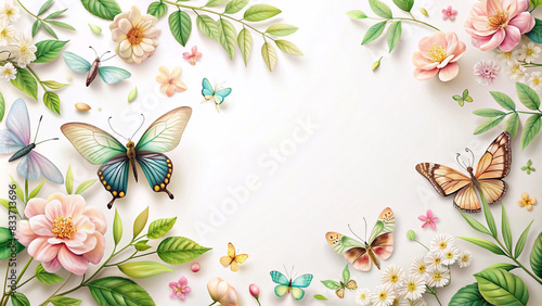 Butterflies, flowers and leaves serve as backgrounds for congratulation cards on various occasions.