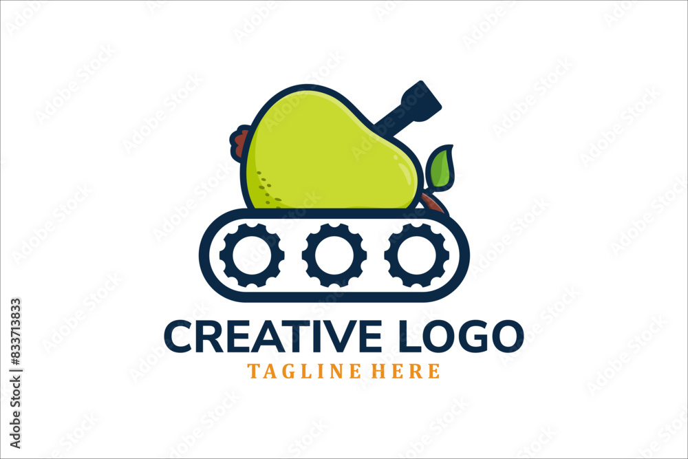 Flat Modern tank with pear fruit logo icon template
