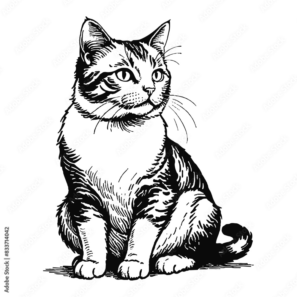 Moggie Cat Hand Drawn Engraved Ink Line Art Sketch Illustration Moggie Cat Hand Drawn Engraved Ink Line Art Sketch Illustration