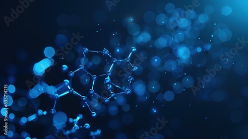 interconnected hexagonal nodes emitting a blue glow, representing a complex network or molecular structure on a dark background photo
