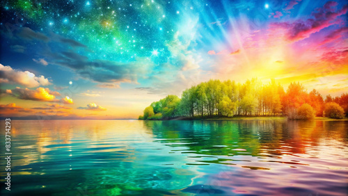 River, sky, light, colorful, beautiful background background