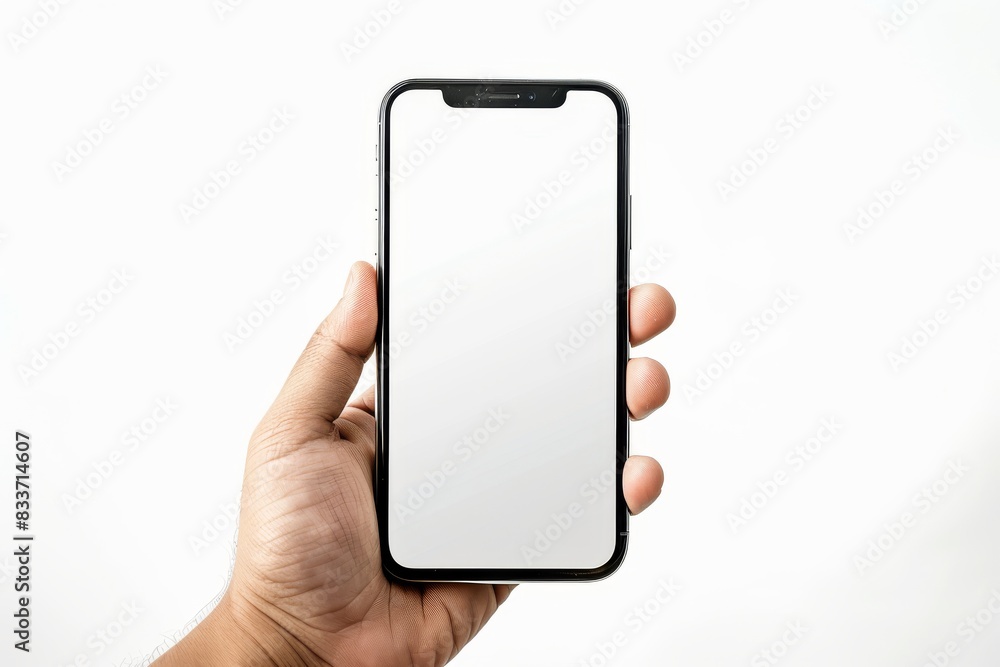 Hand holding an iPhone with blank screen for mockup and design purposes Hand holding an iPhone with blank screen for mockup and design purposes