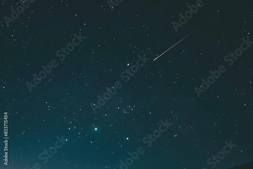 The path of a shooting star streaking across a clear night sky