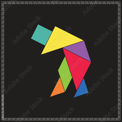Free Download Tangram Puzzle Old Man Vector Colorful Geometric Illustration - GFXLoad
