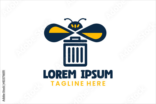 100520247-10.epsFlat bee rubbish bin logo template design icon logotype vector art illustration