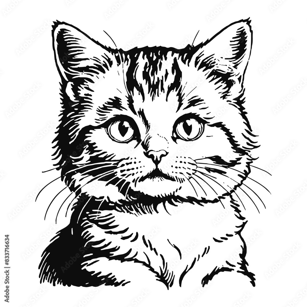 Obraz premium Persian Cat Kitten Hand Drawn Engraved Ink Line Art Sketch Illustration