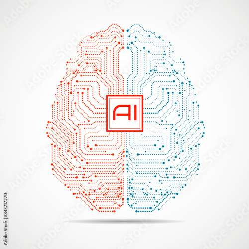 Abstract technological brain with Artificial Intelligence. Circuit board brain