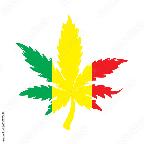 Icono de una hoja de cannabis con los colores reggae. vector