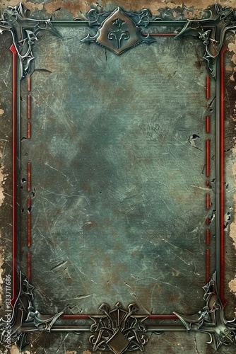 A captivating cartoon illustration for a black and silver fantasy RPG game card, portraying a mythical landscape framed in ornate silver.