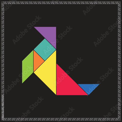 Free Download Tangram Puzzle Sea Lion Vector Colorful Geometric Illustration - GFXLoad