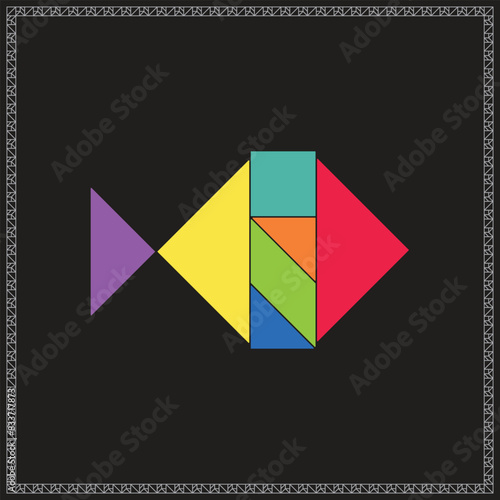 Tangram Puzzle Moonfish Vector Colorful Geometric Illustration