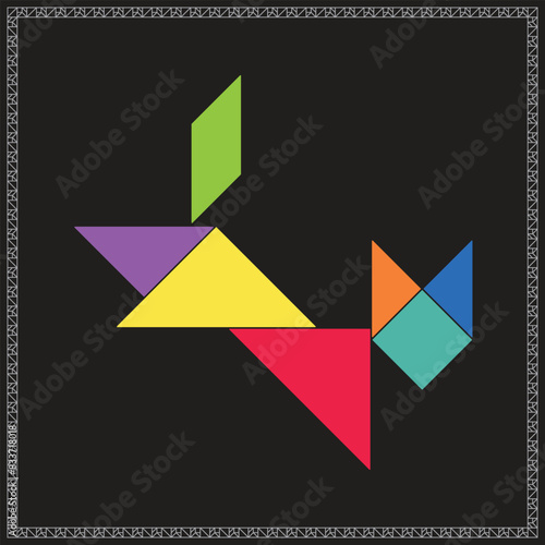 Free Download Tangram Puzzle Cat jumping Vector Colorful Geometric Illustration - GFXLoad