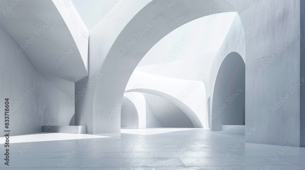 Obraz premium Abstract minimalist design with smooth white architectural forms and large empty spaces