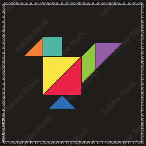Free Download Tangram Puzzle Sparrow Vector Colorful Geometric Illustration - GFXLoad