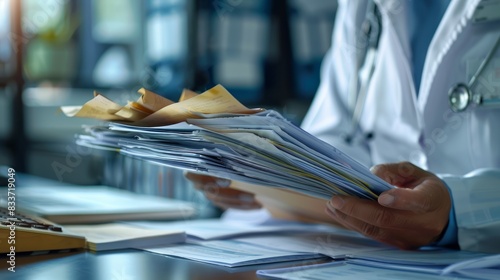 Wallpaper Mural A healthcare worker meticulously examining patient records in an office. Torontodigital.ca