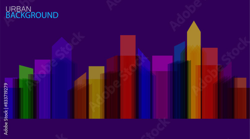 Vector silhouette of city buildings  colorful silhouette  outline cityscape design