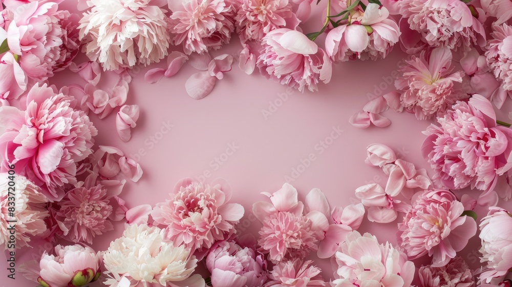 custom made wallpaper toronto digitalPeony blooms arranged in a circular pattern on a light pink surface, forming a visually appealing frame with negative space in the center.