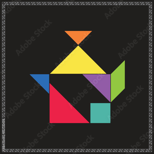 Free Download Tangram Puzzle Teapot Vector Colorful Geometric Illustration - GFXLoad