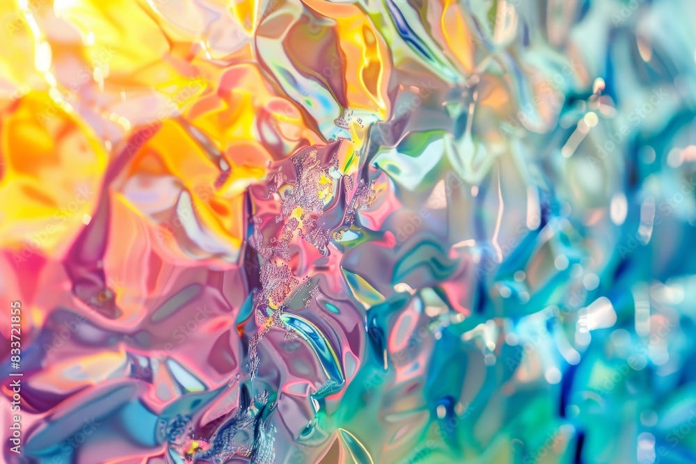 A colorful, abstract image of a shiny, reflective surface