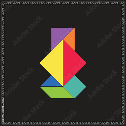 Free Download Tangram Puzzle Vase Vector Colorful Geometric Illustration - GFXLoad