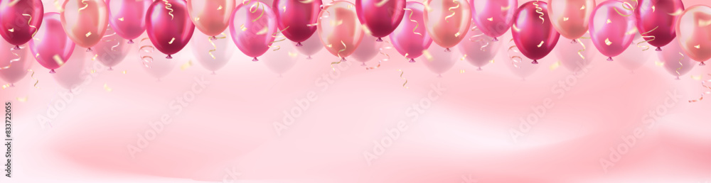Template of header with 3d pink realistic balloons with confetti ...