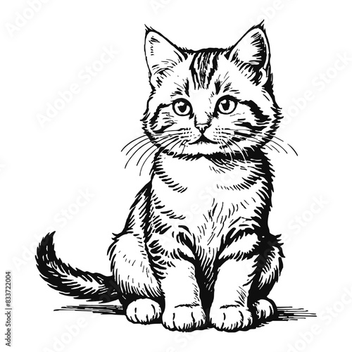 Siberian Cat Kitten Hand Drawn Engraved Ink Line Art Sketch Illustration © Reytr