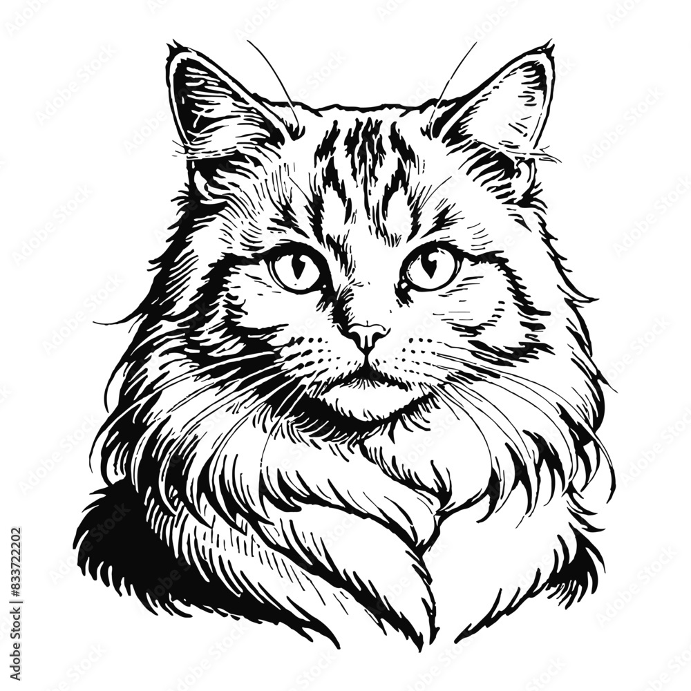 Siberian Cat Hand Drawn Engraved Ink Line Art Sketch Illustration Siberian Cat Hand Drawn Engraved Ink Line Art Sketch Illustration
