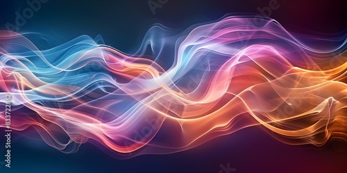 Elegant swirls of creamcolored smoke against a colorful wave backdrop. Concept Abstract Photography, Creative Effects, Colorful Backdrops, Smoke Art, Artistic Compositions