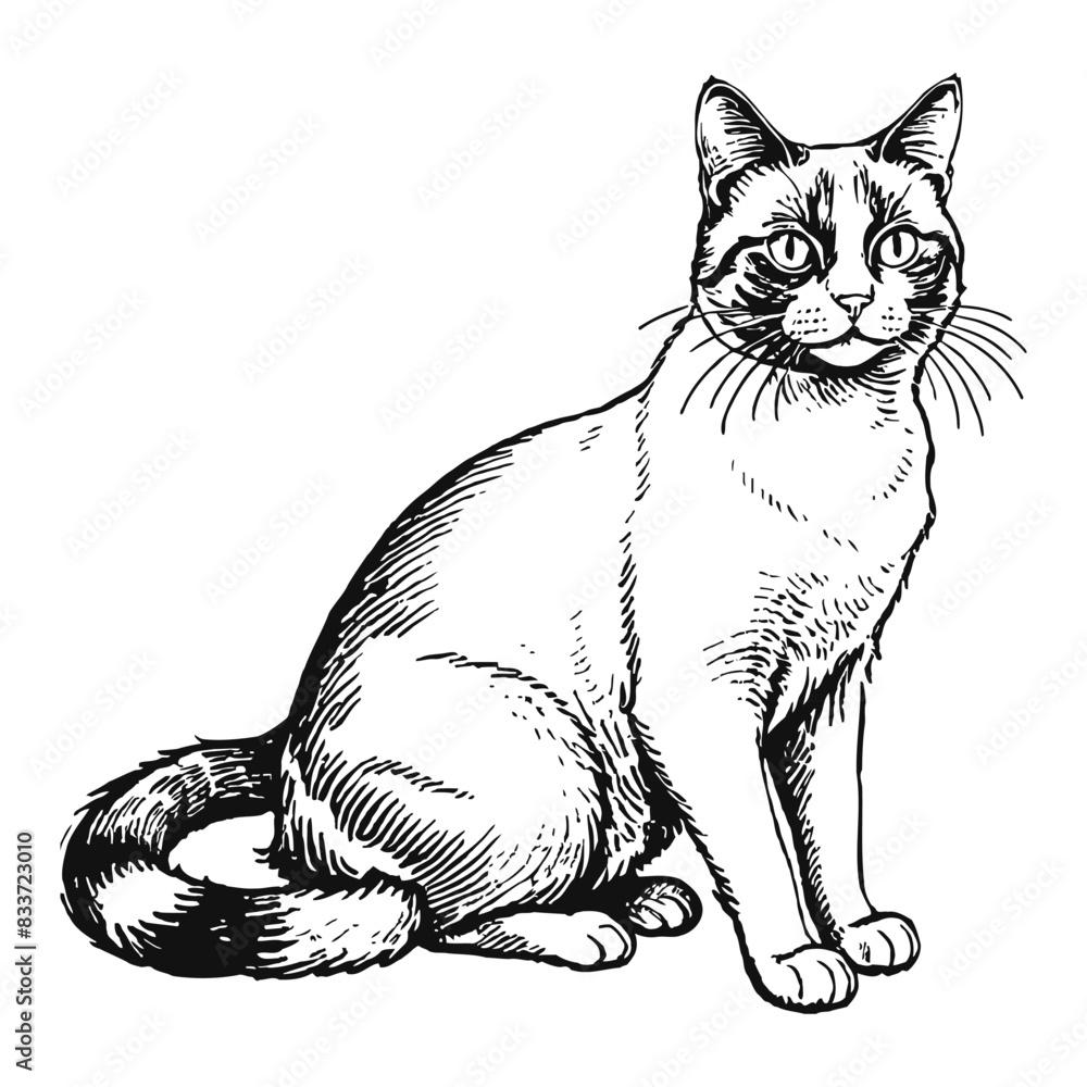 Snowshoe Cat Hand Drawn Engraved Ink Line Art Sketch Illustration Snowshoe Cat Hand Drawn Engraved Ink Line Art Sketch Illustration