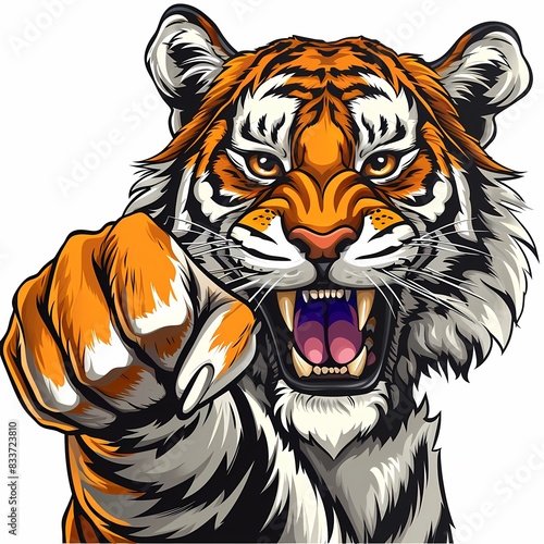 Mascot cartoon illustration Tiger Raise Hand up 