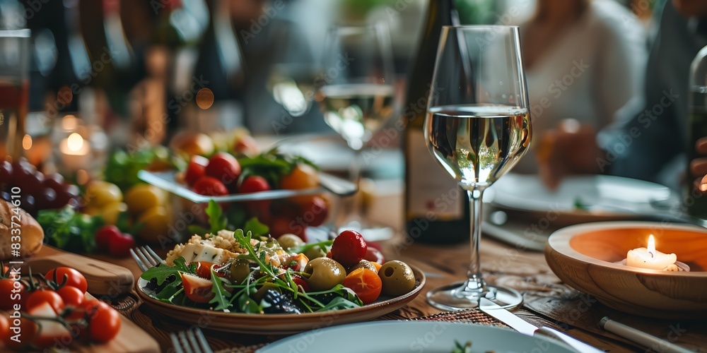 table with a plate of food and a glass of wine on it with a candle in the middle table with a plate of food and a glass of wine on it with a candle in the middle