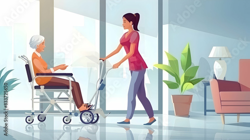 Professional home health aide aiding patient with mobility exercises, focusing on care and support. Suitable for home care and healthcare advertisements   Photo Realistic Concept. photo