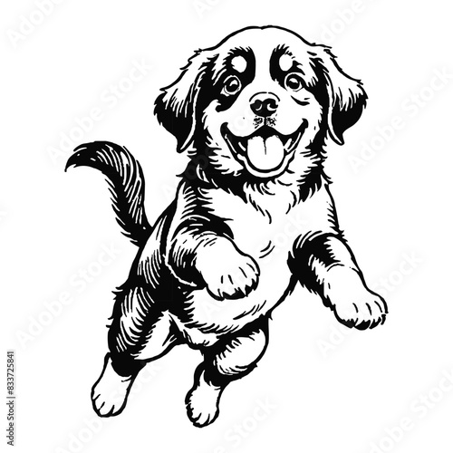 Bernese Mountain Dog Puppy Hand Drawn Engraved Ink Line Art Sketch Illustration