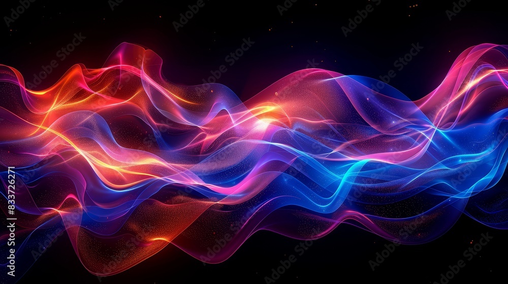 Neon Light Waves, Dynamic flow of colorful neon lights against black background, Abstract Motion Neon Light Waves, Dynamic flow of colorful neon lights against black background, Abstract Motion