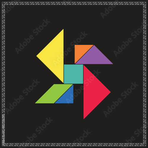 Free Download Tangram Puzzle Windmill Vector Colorful Geometric Illustration - GFXLoad