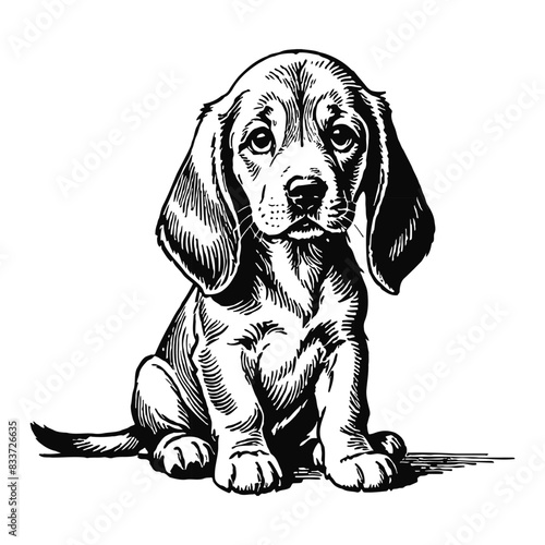 Bloodhound Dog Puppy Hand Drawn Engraved Ink Line Art Sketch Illustration