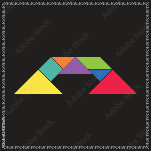 Tangram Puzzle Bridge Vector Colorful Geometric Illustration