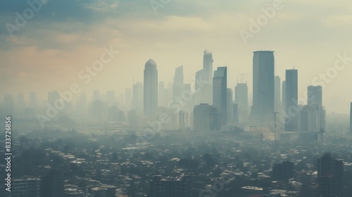 Wallpaper Mural smog-choked cityscape, with towering skyscrapers obscured by a thick layer of pollution.  Torontodigital.ca