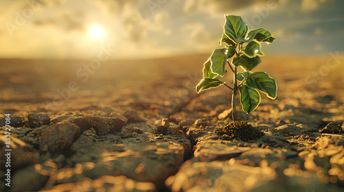 June 17 - World Day to Combat Desertification and Drought. The concept of the consequences of climate change. The sprout breaks through the dry, cracked earth.