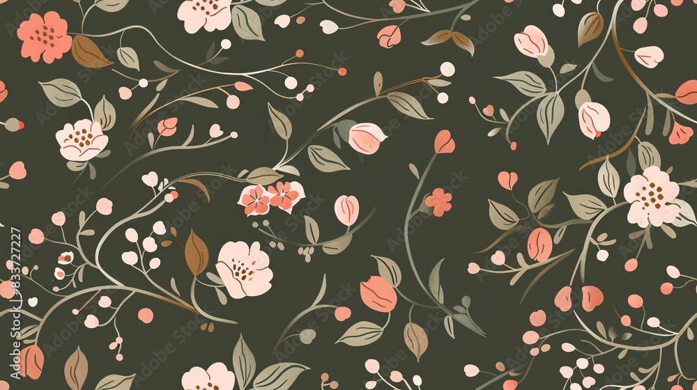 Old-fashioned blossoms flat design side view antique theme animation Complementary Color Scheme . Seamless Pattern, Fabric Pattern. Old-fashioned blossoms flat design side view antique theme animation Complementary Color Scheme . Seamless Pattern, Fabric Pattern.