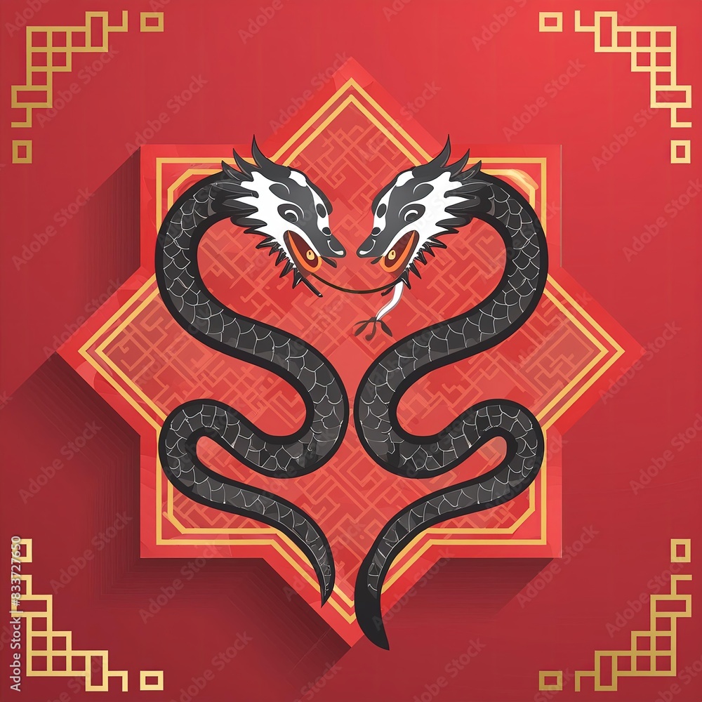 chinese new years iconic that combines a fierce snake head and chinese elemen