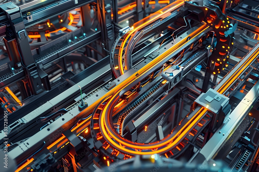 Illustration of Developing interconnected, flexible manufacturing systems that can adapt to changing production demands in real-time. Ai Generate. Illustration of Developing interconnected, flexible manufacturing systems that can adapt to changing production demands in real-time. Ai Generate.
