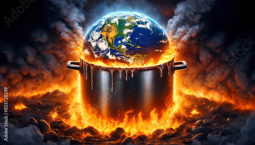 The earth and burning bonfire in concept of global warming, Elements of this image furnished